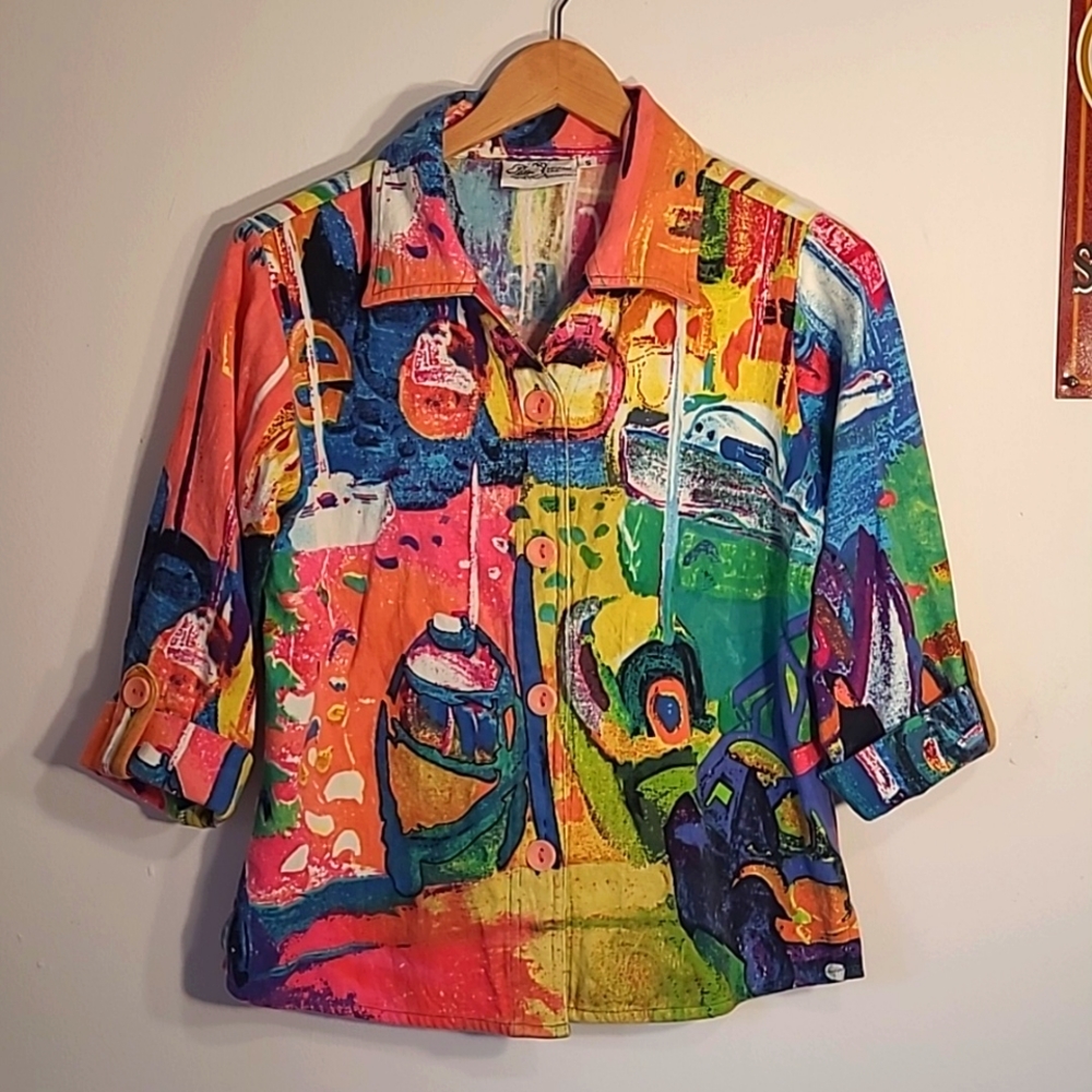 Michael Leu Watercolor Art Design Shirt Crop Sleeve Size Small/Medium
